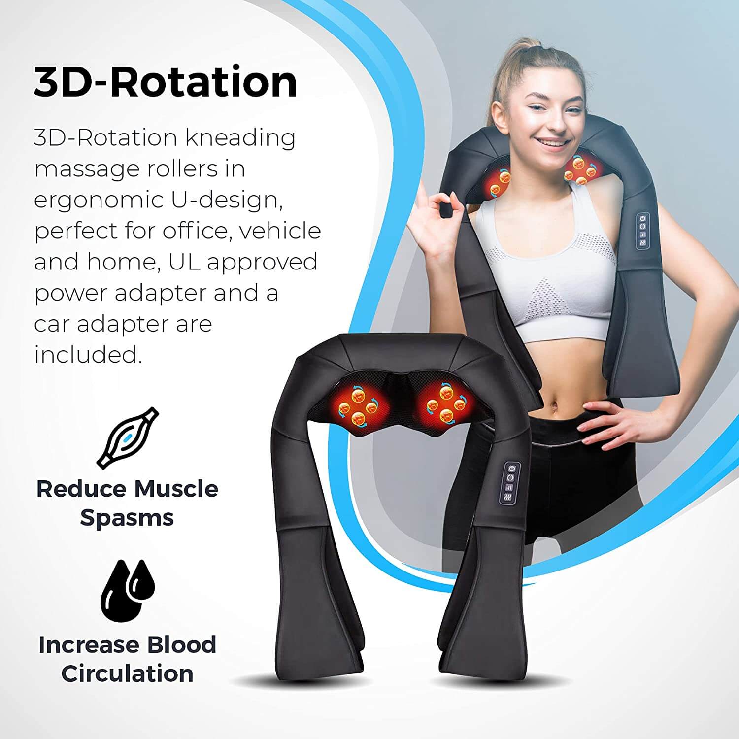  Shiatsu Neck and Back Massager - 8 Heated Rollers